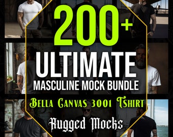 Masculine T-Shirt Mockup Bundle, Bella Canvas 3001, Black & White (Digital Download)
