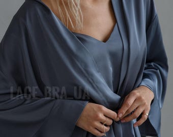 Komplet piżamy jedwabnej ze szlafrokiem | Damska krótka satynowa bielizna nocna | Miękkie jedwabne szorty i szlafrok kimono | Gotowy do wysyłki