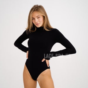 Black Long Sleeve Bodysuit: Microfiber Leotard Underwear