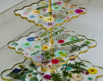 3-tier cupcake stands Resin Art Handmade Products, Floral design, made to order, can be customized - Currently on back order (very popular)