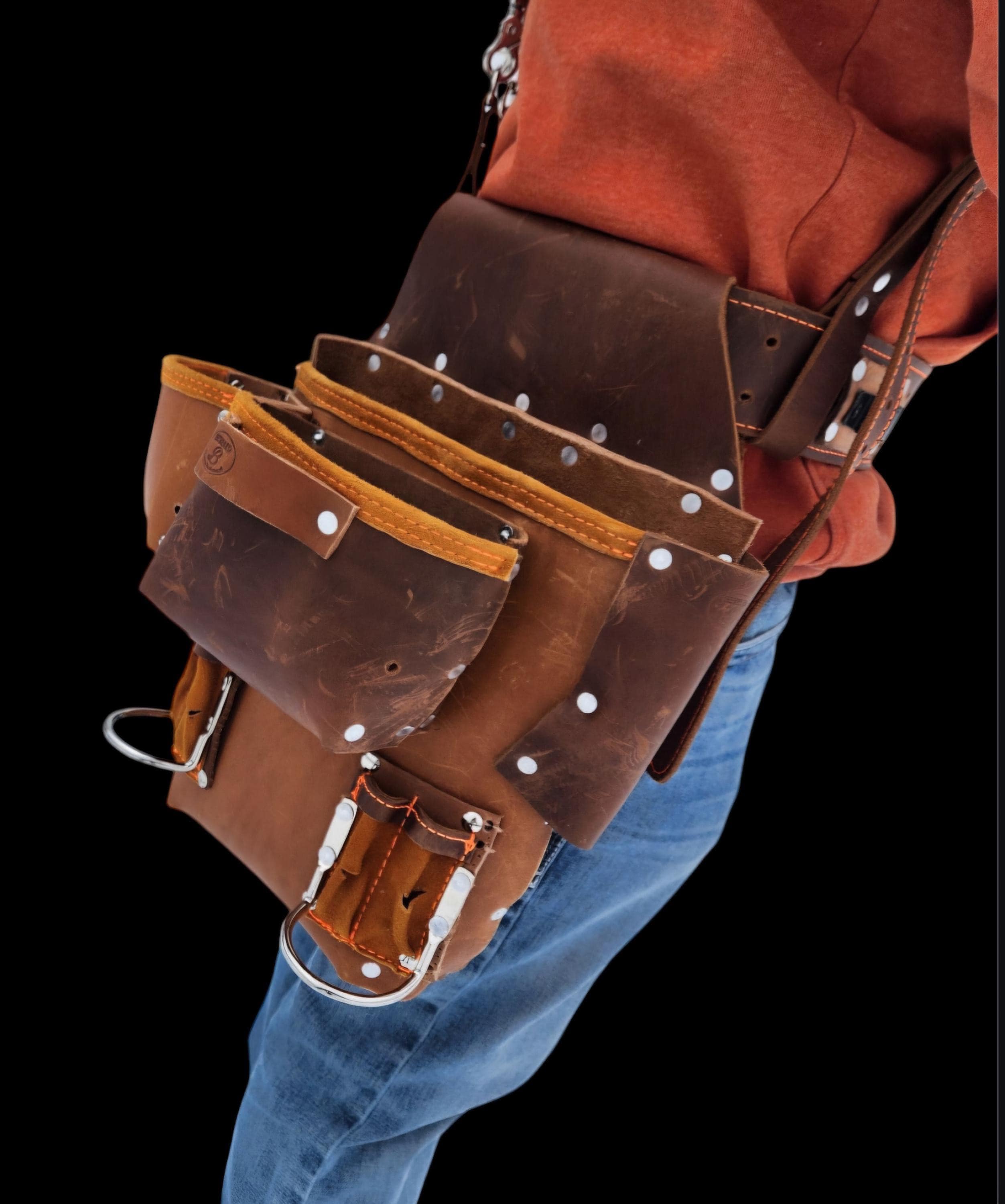 Leather tool belt, suspender & bag set for construction workers, carpenters, farmers, trimmers, roofers, ect. - Thumbnail 6