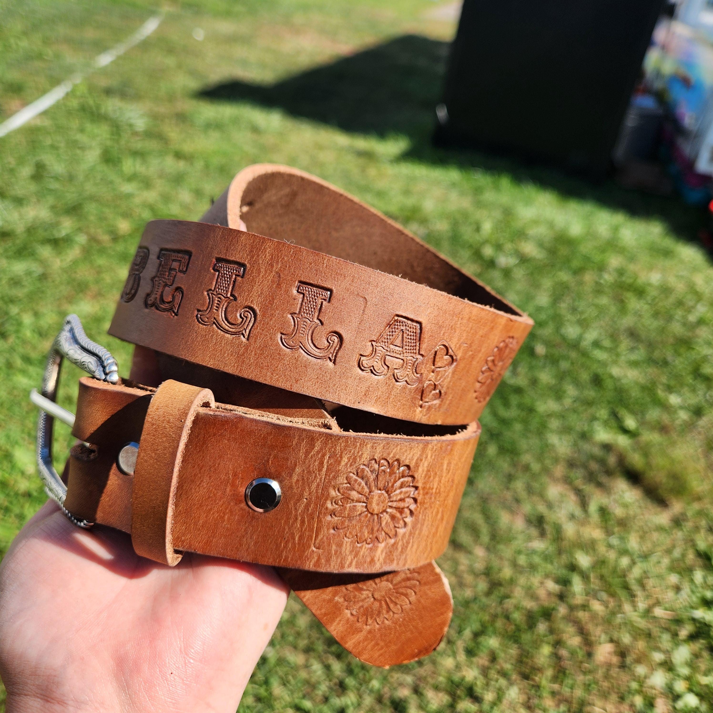 Leather name belts with stamp choice