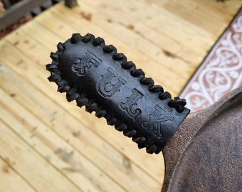 Leather cast iron handle *can personalize*