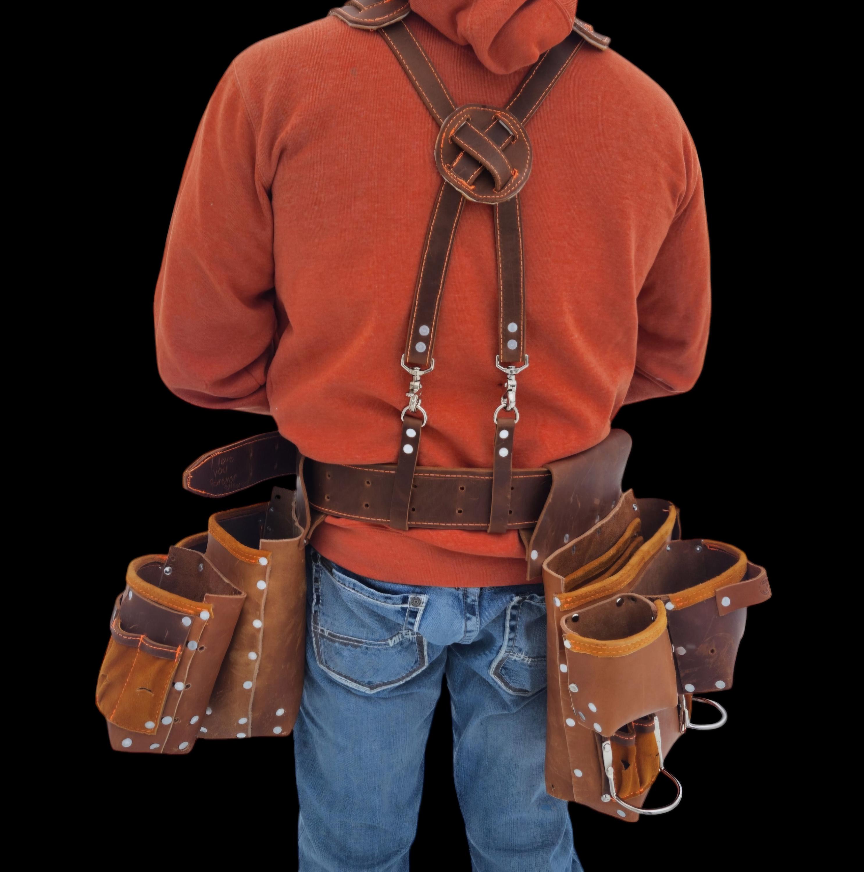 Leather tool belt, suspender & bag set for construction workers, carpenters, farmers, trimmers, roofers, ect. - Thumbnail 4