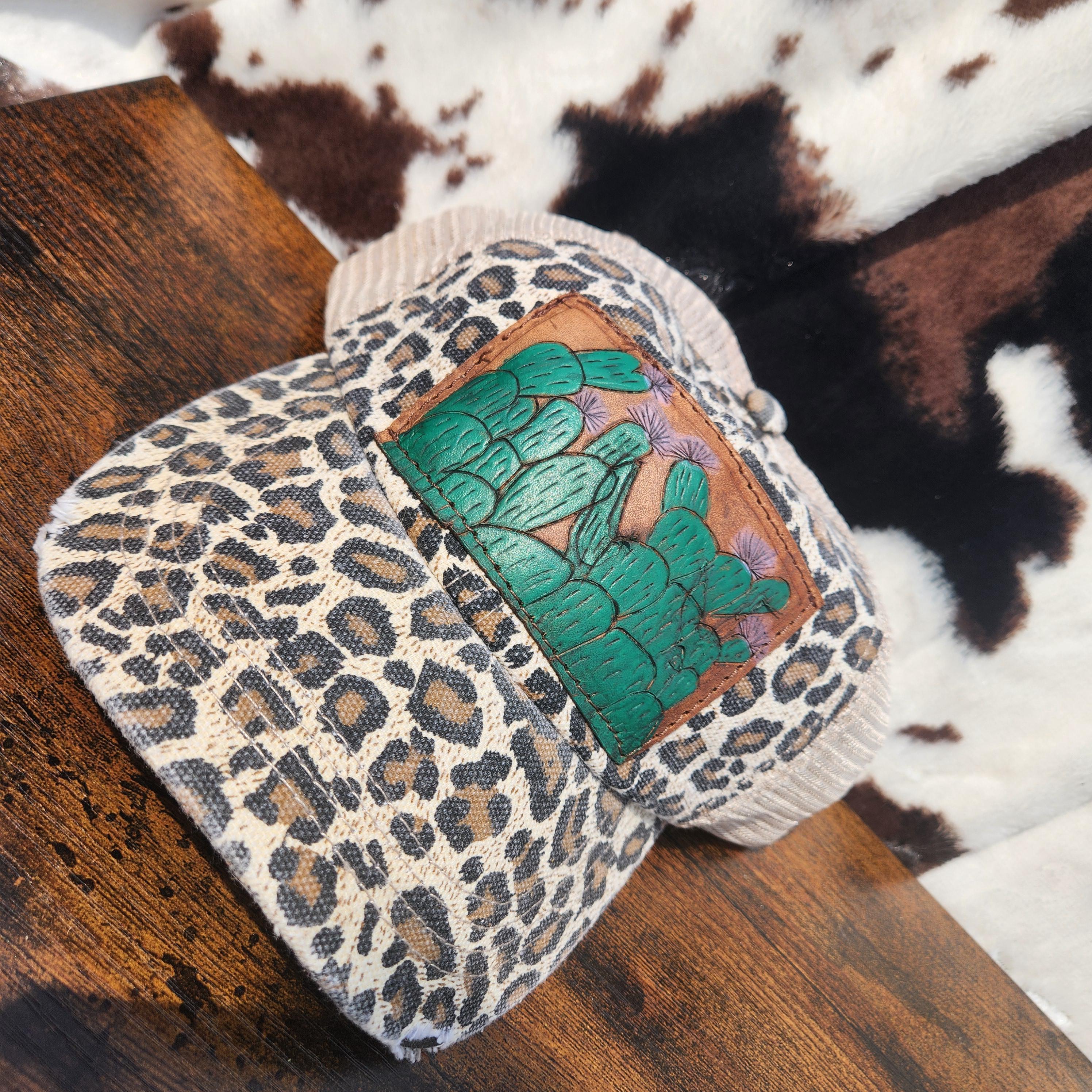 leather patch womens hats- hand tooled & painted - Thumbnail 2