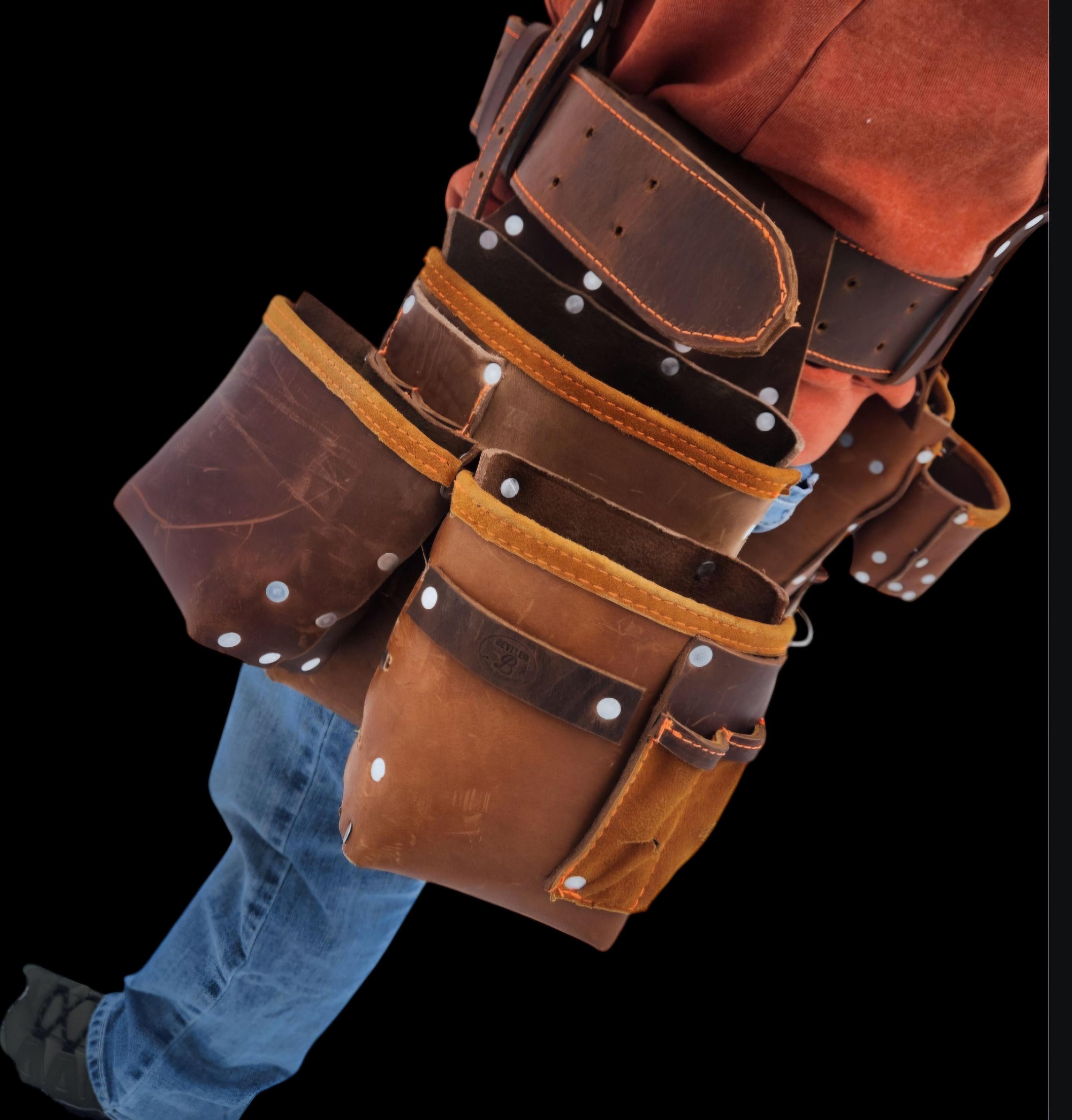 Leather tool belt, suspender & bag set for construction workers, carpenters, farmers, trimmers, roofers, ect. - Thumbnail 7