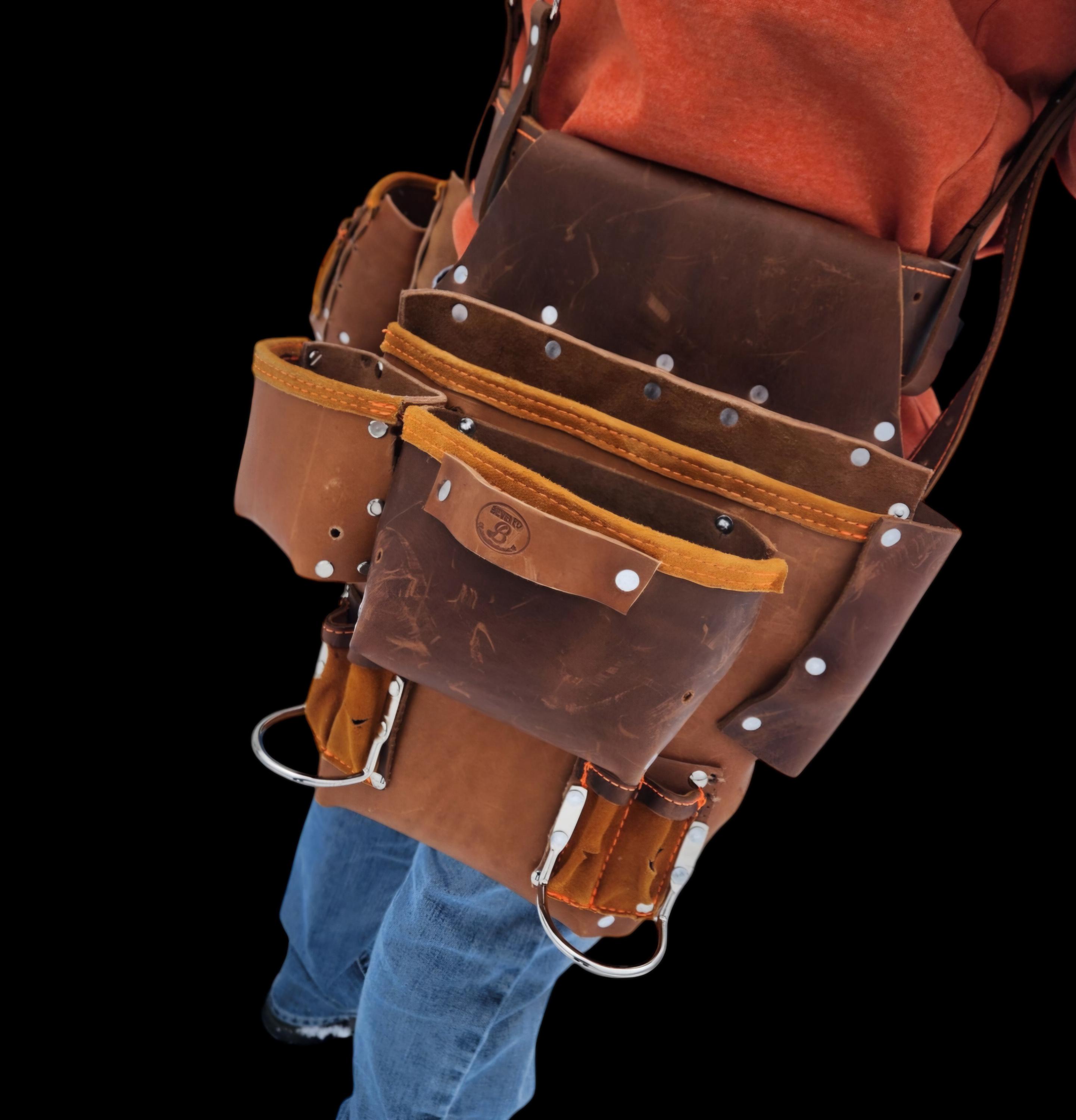 Leather tool belt, suspender & bag set for construction workers, carpenters, farmers, trimmers, roofers, ect. - Thumbnail 5