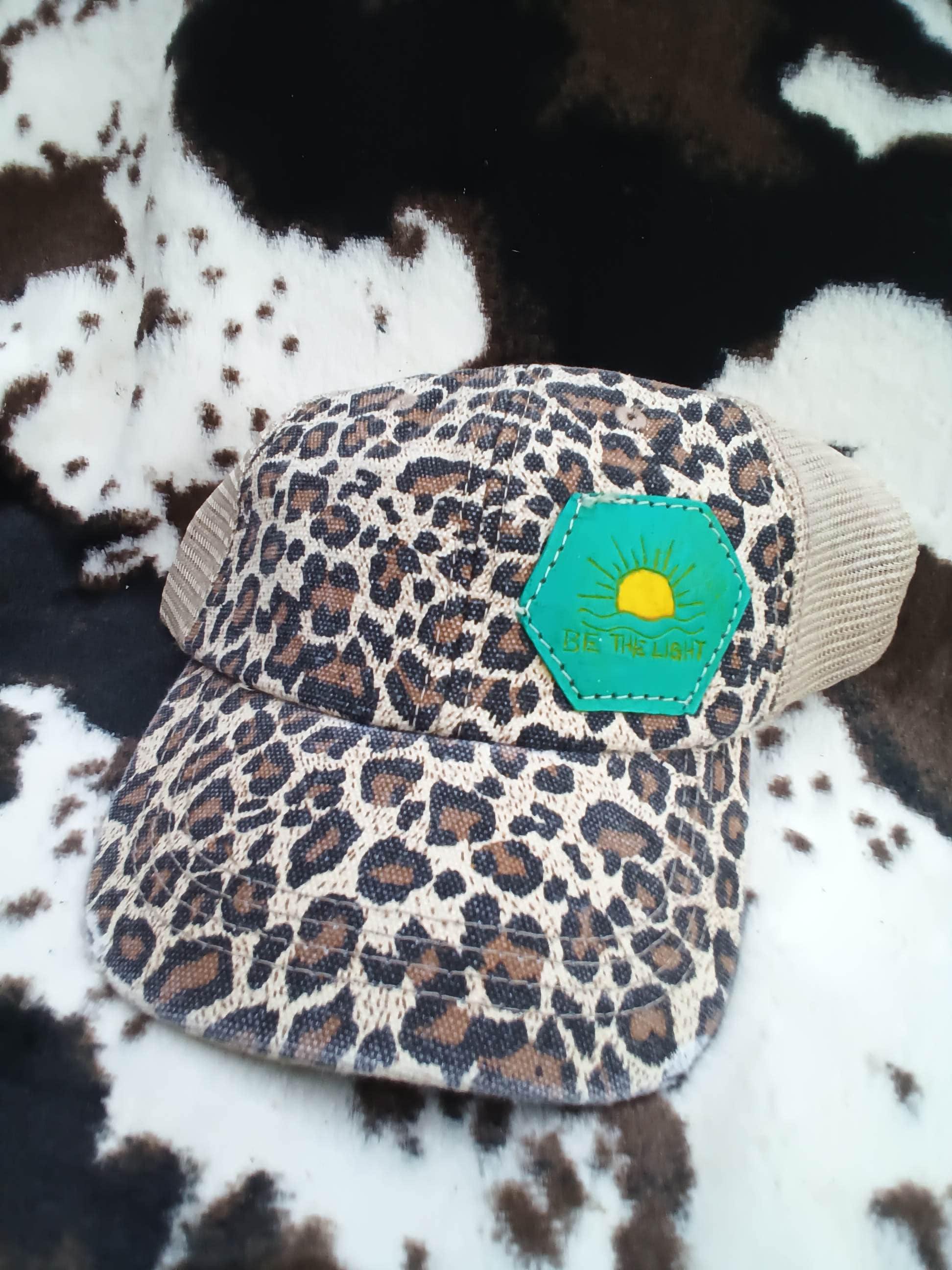 leather patch womens hats- hand tooled & painted