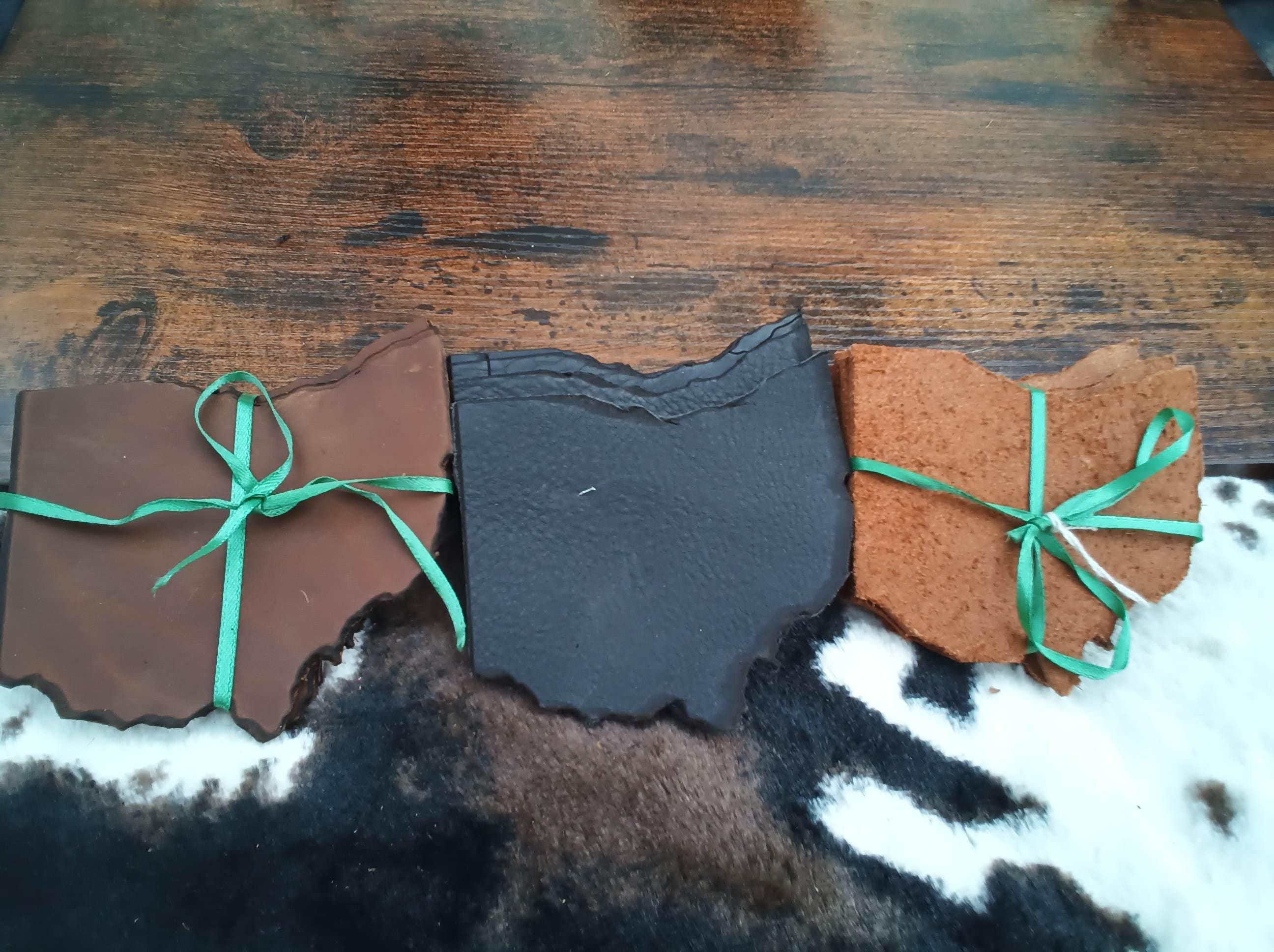 ohio & west Virginia leather coasters. set of 4