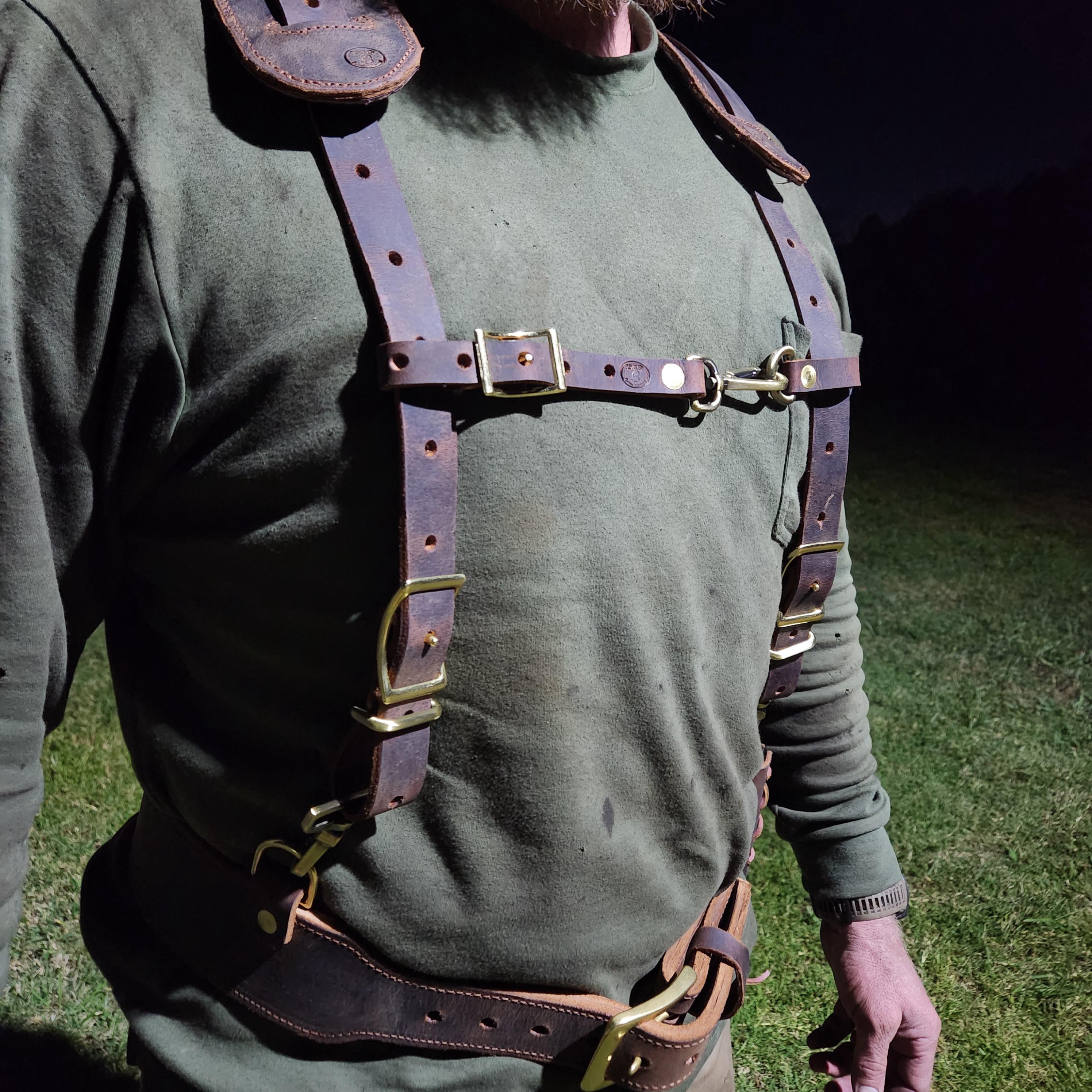 Leather tool belt & suspender set- structural rig for ironworkers, construction workers, carpenters, farmers, trimmers, roofers, ect. - Thumbnail 2