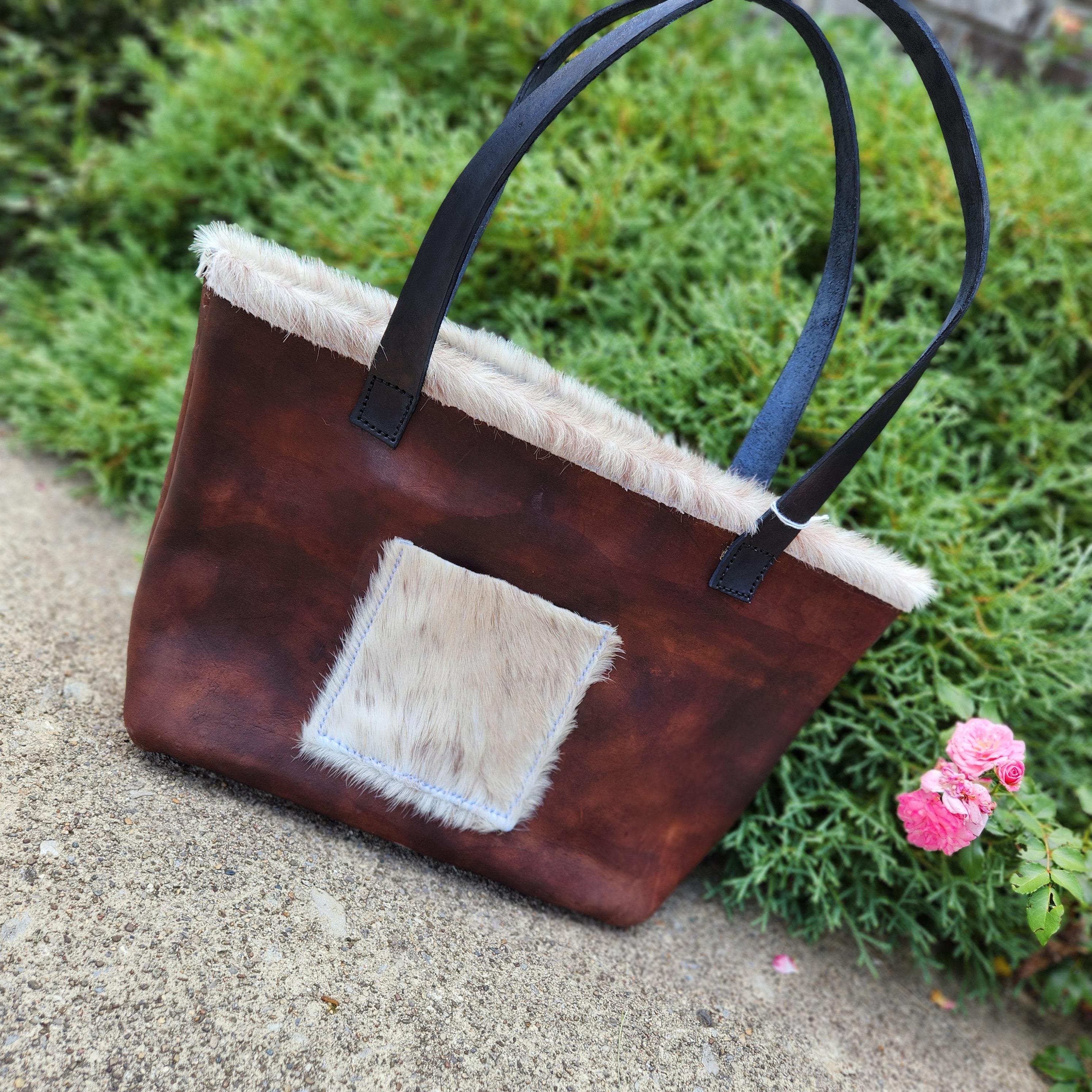 Leather cowhide tote purse