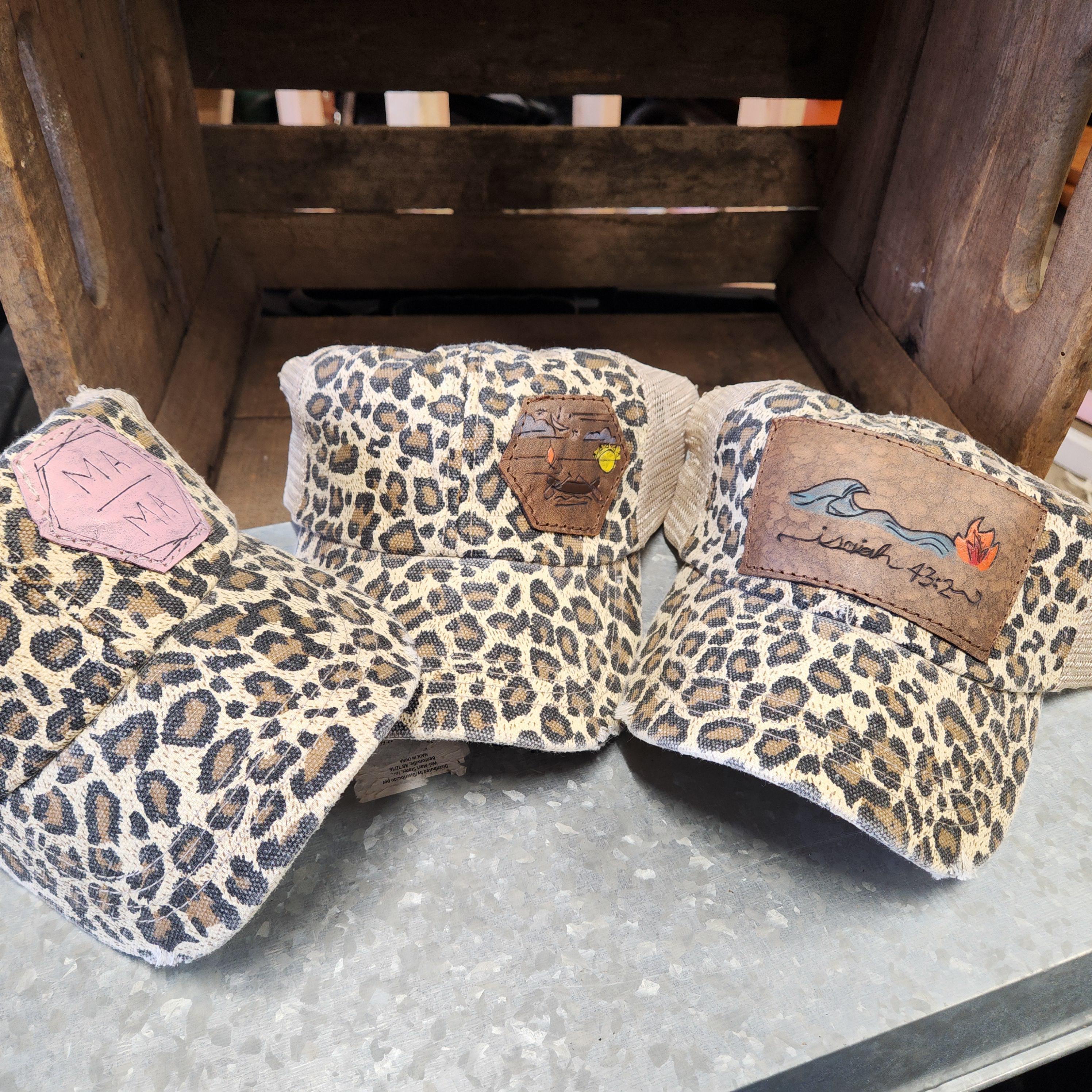 Womens Cheetah Print Leather Patch Hats - Thumbnail 3