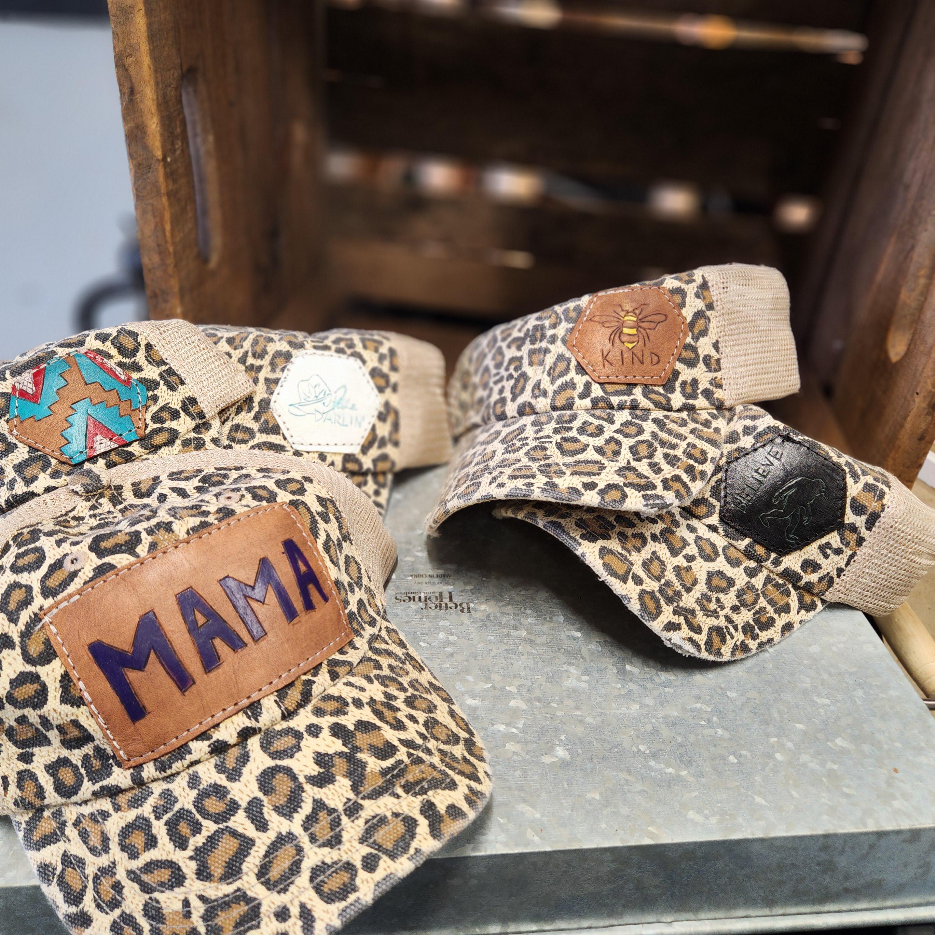 Womens Cheetah Print Leather Patch Hats - Thumbnail 2