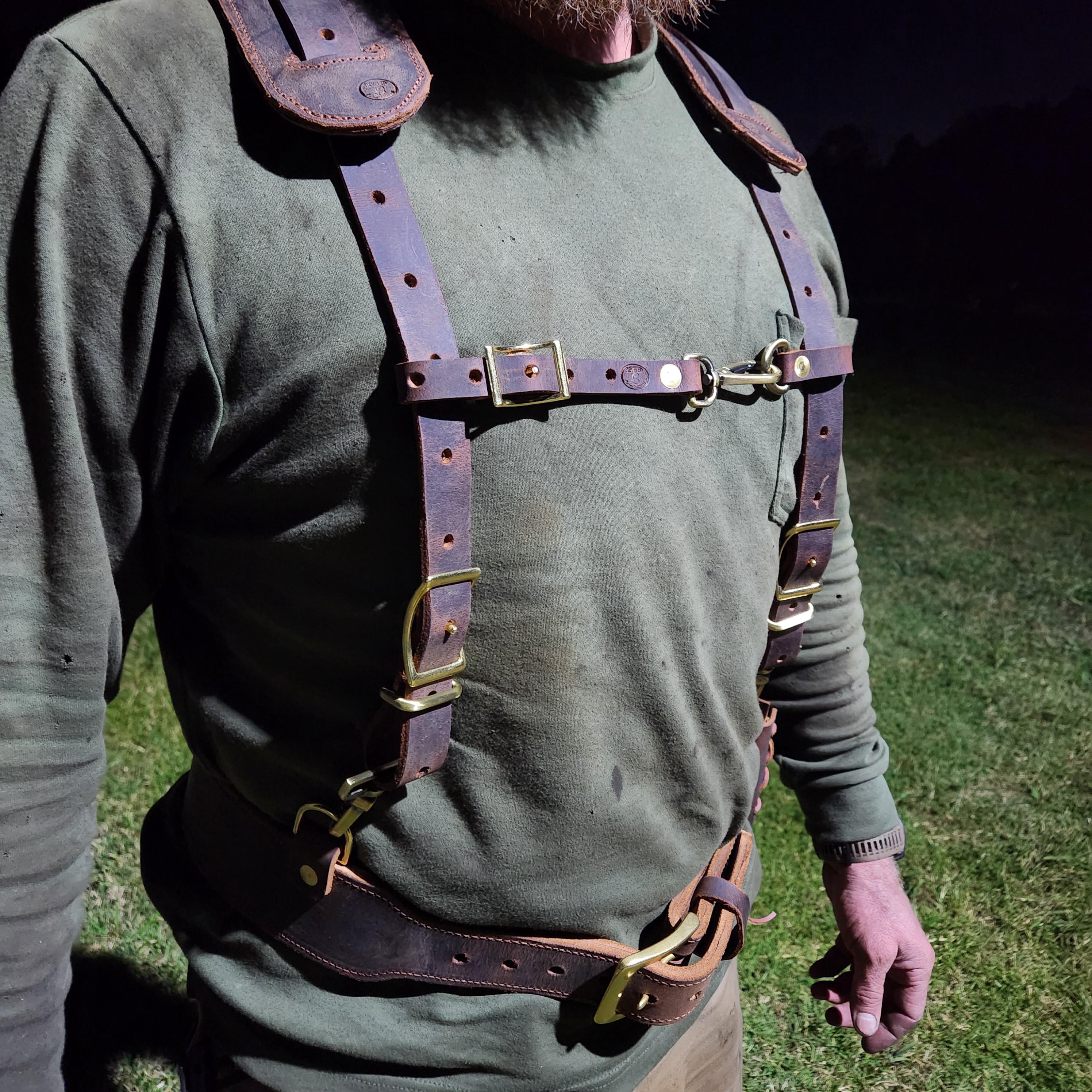 Leather tool belt & suspender set- structural rig for ironworkers, construction workers, carpenters, farmers, trimmers, roofers, ect. - Thumbnail 3