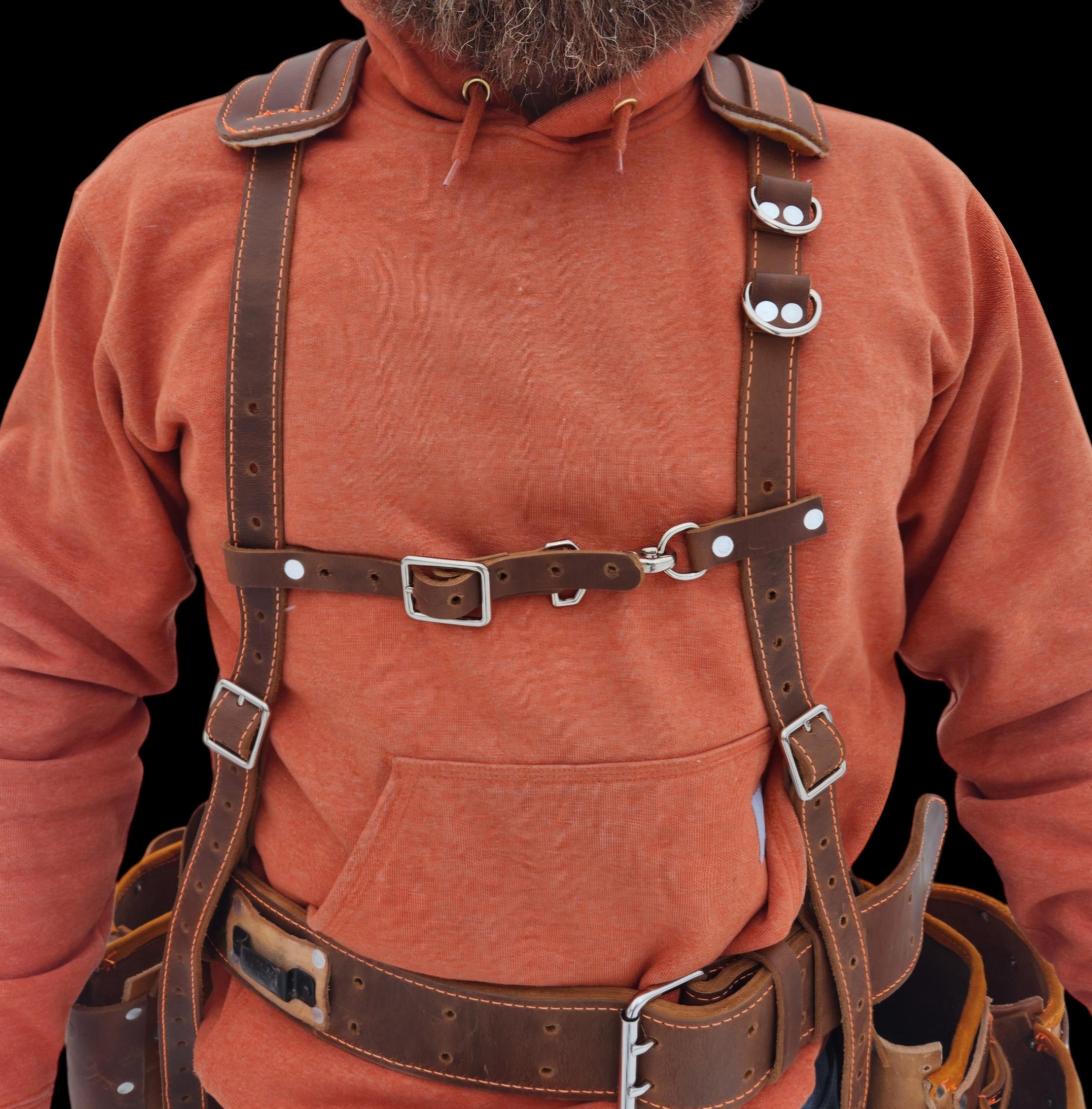 Leather tool belt, suspender & bag set for construction workers, carpenters, farmers, trimmers, roofers, ect. - Thumbnail 2