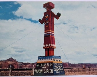 Gallup, New Mexico, Route 66, Roadside Marker Statue Indian Capital Ansichtkaart A6