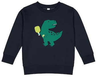 Sudadera infantil azul marino con estampado de dinosaurios jugando al pickleball / Divertida sudadera con estampado de dinosaurios jugando al pickleball para niños y niñas / Lindo regalo deportivo para jóvenes