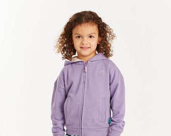 Sweat à capuche lounge zippé violet 100 % coton pour filles, sweat-shirt en jersey pour enfants, vêtements de détente haut de gamme, vêtements de sport, 2-10 ans