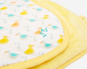 Baby 100% Organic Cotton Yellow Blanket with Duck Print, Animal Sherpa Fleece Blanket, Sustainable White Newborn Essentials Bundle and Gifts