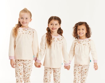 Rosa Pyjama-Set für Kinder und Babys aus 100 % Bio-Baumwolle mit Blumendruck, passende Mädchen-Nachtwäsche, nachhaltige Premium-Nachtwäsche, 1–10 Jahre