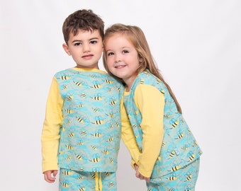 Ensemble pyjama 100 % jersey de coton biologique avec imprimé abeille, enfants et bébé, pyjama assorti, vêtements de nuit durables de qualité supérieure, 1-8 ans