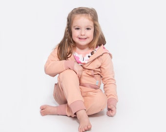 Sweat à capuche lounge zippé rose pour filles 100 % coton biologique, sweat-shirt en jersey pour enfants, vêtements d'intérieur haut de gamme, vêtements de sport de 1 à 8 ans