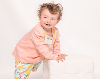 Children & Baby 100% Organic Cotton Pink Pyjama Set with Lemon Print, Matching Girls Sleepwear, Sustainable Premium Nightwear, 1-8 Years Old