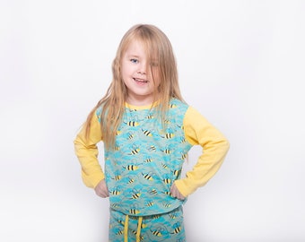 Ensemble pyjama 100 % jersey de coton biologique avec imprimé abeilles, enfants et bébé, pyjama assorti pour fille, vêtements de nuit durables de qualité supérieure, 1-8 ans