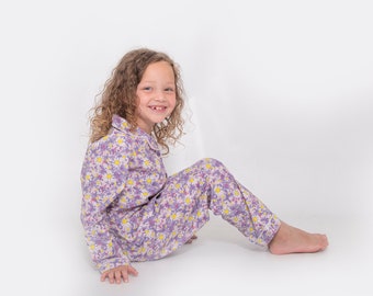 Ensemble pyjama 100 % coton biologique avec imprimé vertigineux de marguerites, enfants et bébé, pyjama assorti, vêtements de nuit durables de qualité supérieure, 1-8 ans