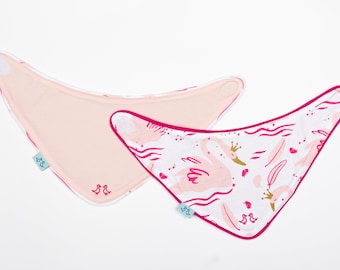 Baby 100% Organic Cotton Pink Dribble Bibs with Swan Princess, Pack of 2 Animal French Terry Bibs, Sustainable Newborn Accessory Bundle