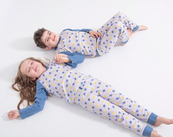 Ensemble pyjama 100 % jersey de coton biologique avec étoiles brillantes, enfants et bébé, pyjama assorti pour fille, vêtements de nuit durables de qualité supérieure, 1-8 ans