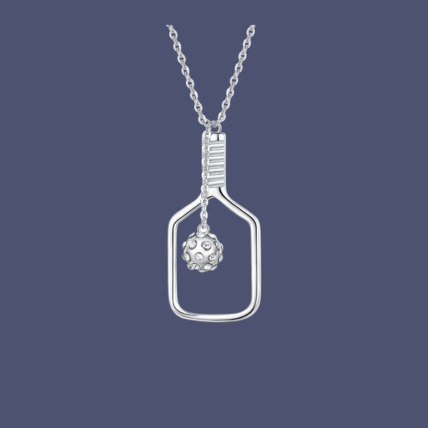 STERLING SILVER & CRYSTAL Pickleball Paddle necklace