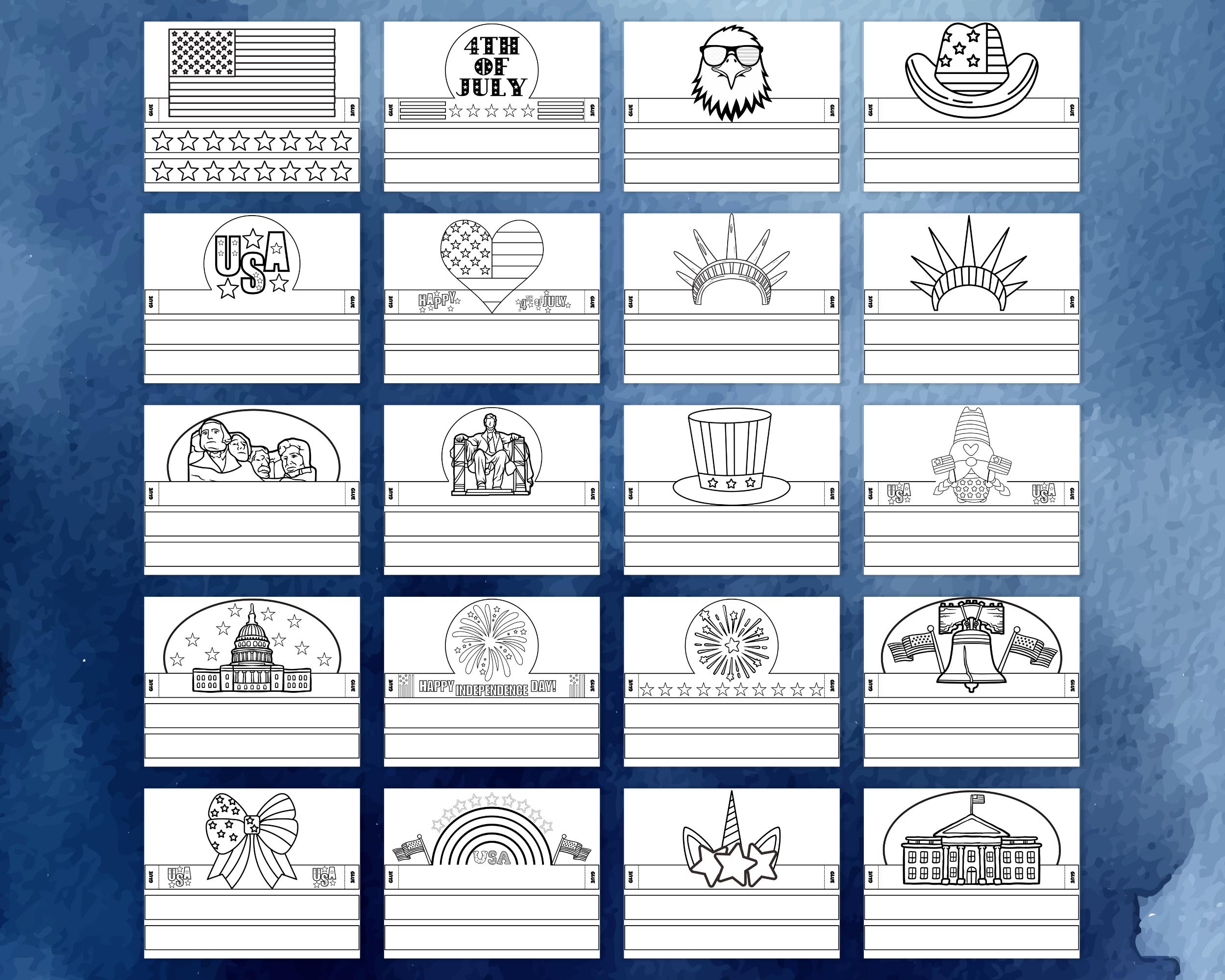 Printable 4th of July Paper Crown Coloring Craft | American Flag Hat ...