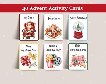 Advent Activities for Kids Printable, Christmas Countdown, 40 Printable Kids Advent Cards, Christmas Activity Cards, Advent Cards for Kids