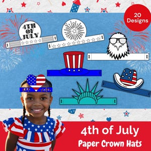 4th of July Paper Crown Coloring Craft | American Flag Hat | Kids Patriotic Celebration Craft | Independence Day Cut and Color Activity USA