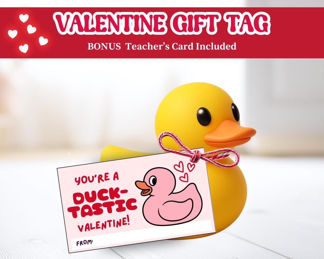 Valentine Day Rubber Duck Gift Tags, Printable Valentine's Day Cards ...