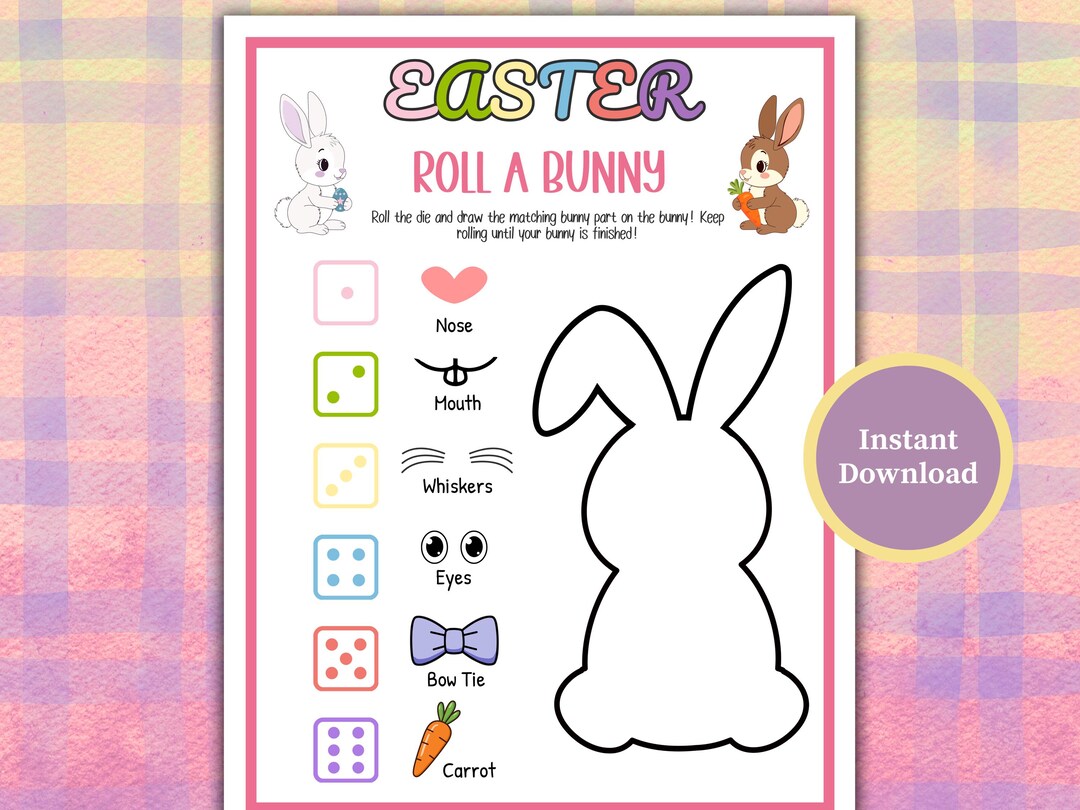 Roll a Bunny Easter Dice Game, Roll and Draw Bunny Game for Kids ...