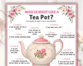 Tea Party Game Printable - Who Is Most Like a Teapot?, Tea Bridal Shower, Birthday, Girl's Night, Mother's Day Brunch, Ladies Group Games
