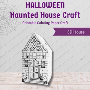 Halloween House Printable for Kids, 3D Haunted House Paper Craft, Spooky House Paper Craft for Kids, Halloween Coloring Page Craft, DIY