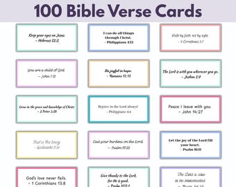 100 Bible Verse Cards Printable | Inspirational Scripture Cards | Christian Affirmation Cards | Encouragement Cards | Bible Lunchbox Notes
