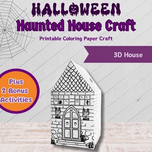Halloween House Printable for Kids, 3D Haunted House Paper Craft, Spooky House Paper Craft for Kids, Halloween Coloring Page Craft, DIY