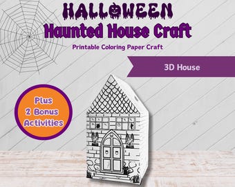 Halloween House Printable for Kids, 3D Haunted House Paper Craft, Spooky House Paper Craft for Kids, Halloween Coloring Page Craft, DIY