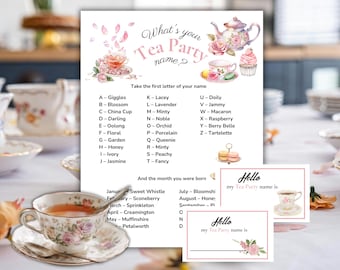 What's Your Tea Party Name Game Printable, Tea Party Name Generator,  Bridal Tea Party, Tea Party Birthday Game, Mother's Day Brunch