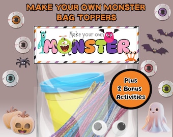 Construisez vos propres décorations de sac monstres imprimables | Cadeau d'Halloween | Cadeaux d'Halloween pour la classe | Des bonbons ou un sort | Surmatelas pour activités manuelles