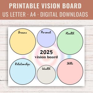 Vision board imprimable, agenda motivant pour tableau de bord, agenda d'objectifs, agenda 2025, journal des manifestations, définition d'objectifs imprimable