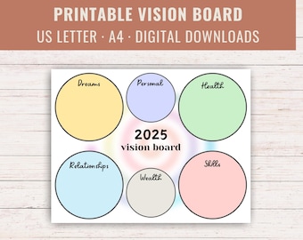 Vision Board stampabile, Planner Vision Board motivazionale, Planner degli obiettivi, Planner 2025, Diario della manifestazione, Impostazione degli obiettivi stampabile