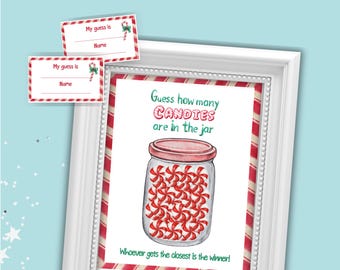 Christmas Candy Guessing Game Printable, Christmas Game Activity, Christmas Guess How Many Candies in the Jar Sign, Christmas Party Game