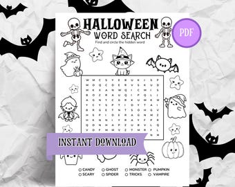 Halloween Word Search, Halloween Kids Word Search, Halloween Coloring Pages, Halloween Classroom Party, Halloween Kids Activity, Kids Game
