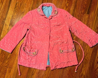 VTG 1960s Tailored By Joan Iris Pink Quilted Embroidered Lounge Jacket-Medium