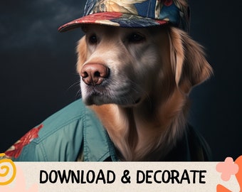 Golden Retriever Digital PNG File, Zabawny Profesjonalny Portret Psa, Malowanie Zwierząt, Królewski Portret Psa, Spersonalizowany Prezent Dla Zwierzaka, Dla Miłośnika Zwierząt